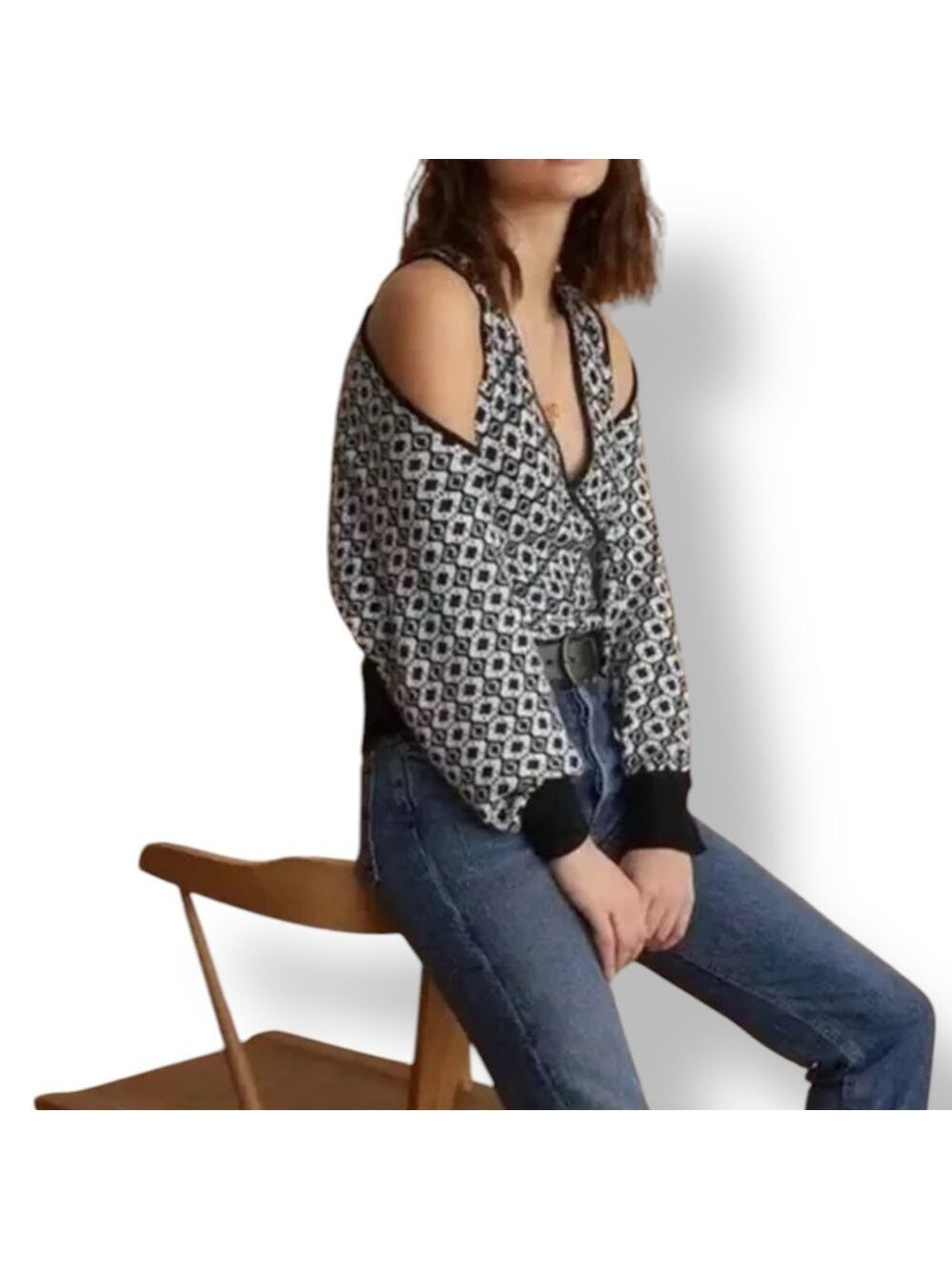 Maeve Anthropologie Black White Knitted Sweater Shrug 2pc Top - Size XSmall
